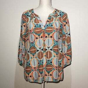 Crown & Ivy Black and Orange Relaxed Buttoned Blouse